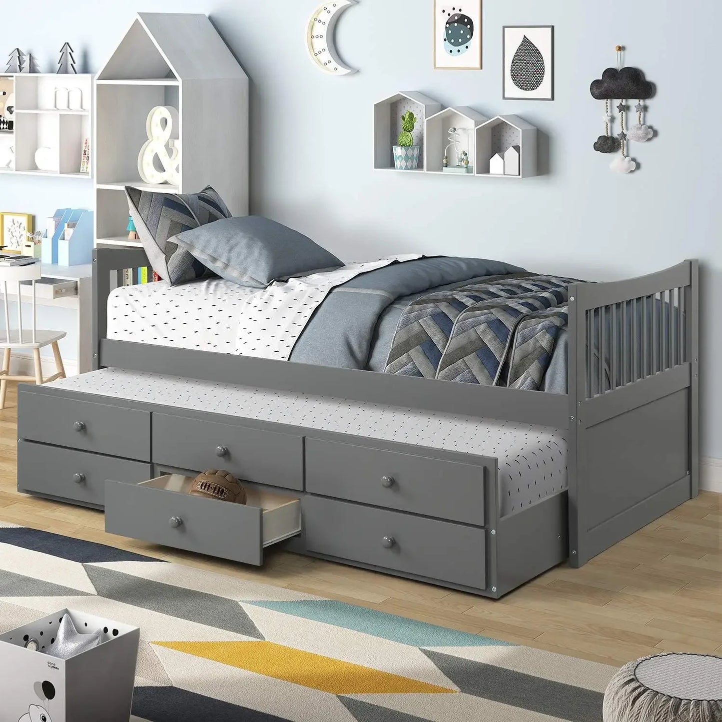 Children's storage double bed with stand