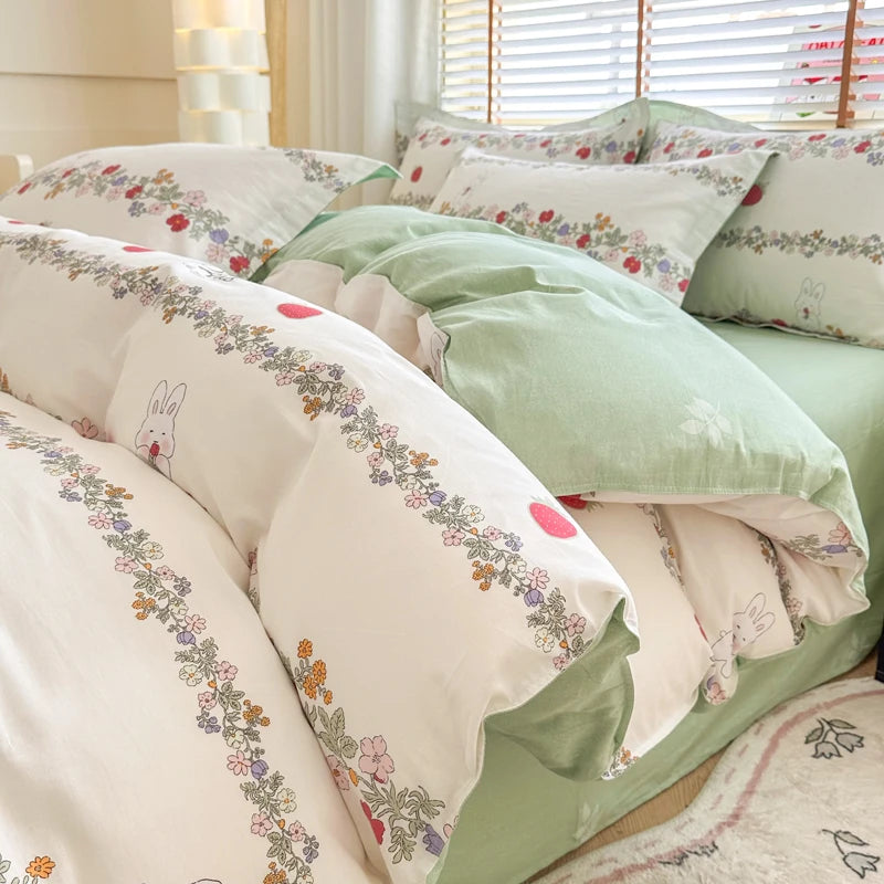 Floral Duvet Cover with Zipper and 2 Pillowcases