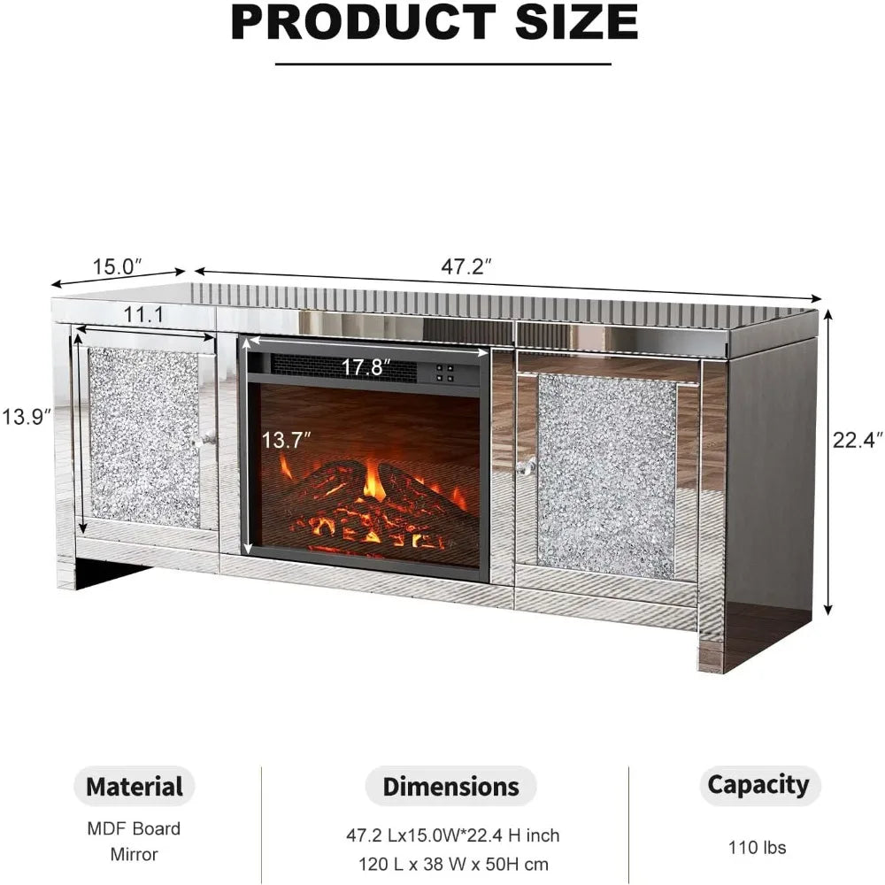 Mirror Fireplace TV Media Entertainment Center