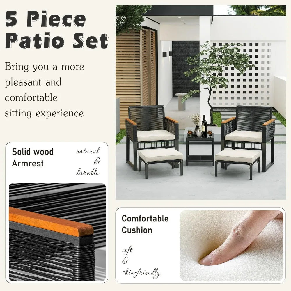5 piece Outdoor Wicker Patio Furniture Set