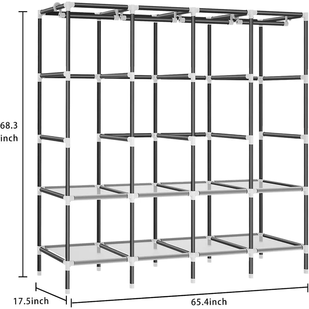 Grey Portable Closet with Zippers, 65.4Inches