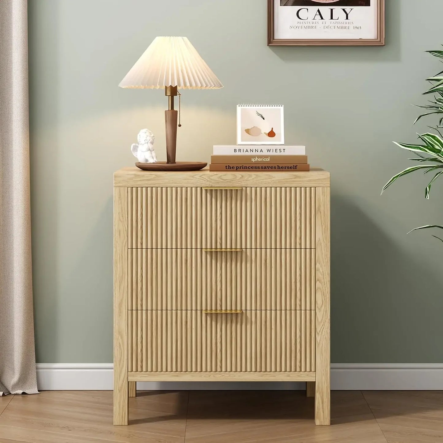 Fluted Nightstands Set of 2, Accent Table