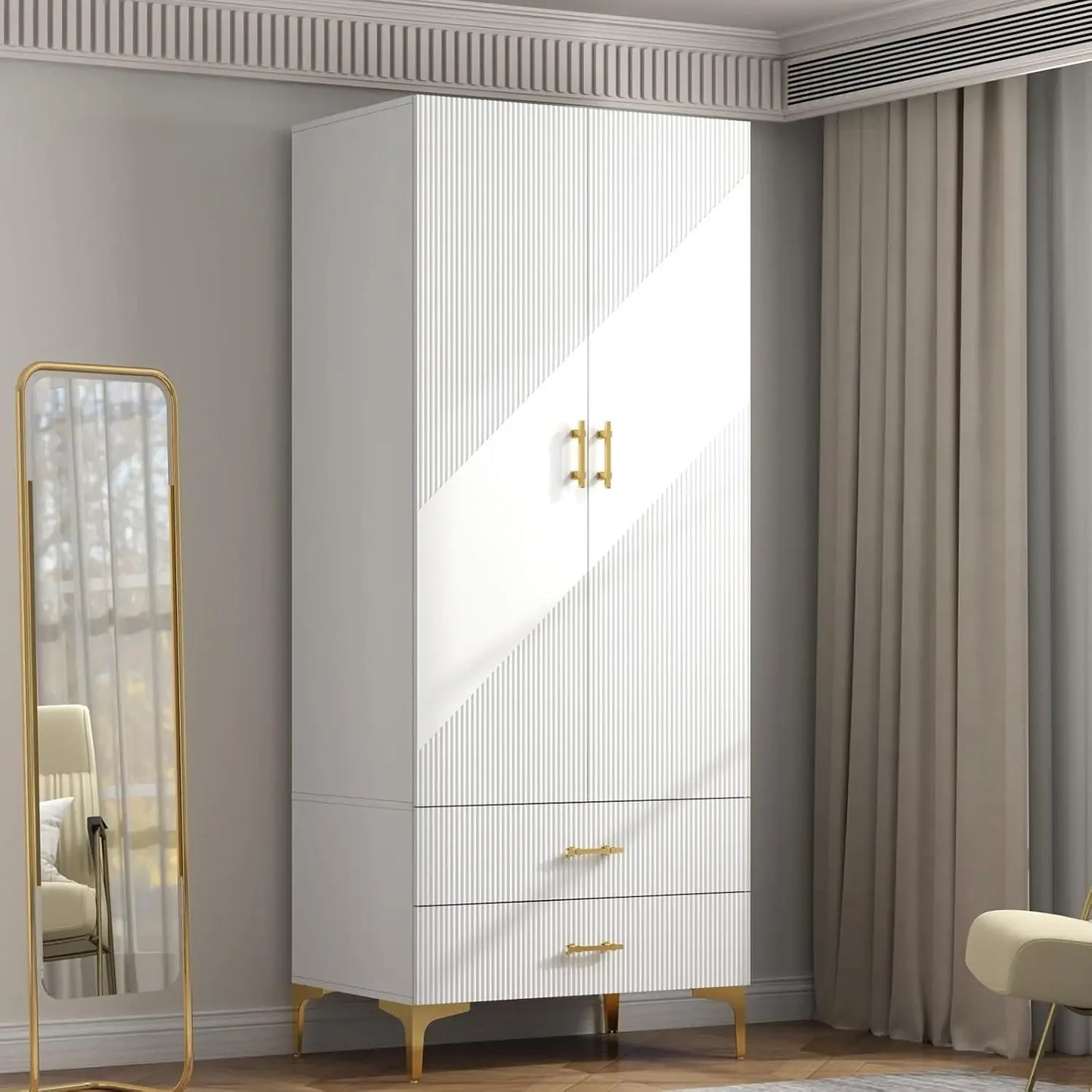 Wardrobe Armoire, White 20.4" D x 63" W x 76.77" H