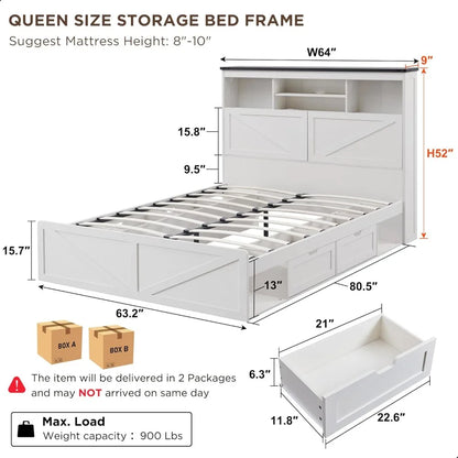 Luxury White Bedroom Furniture LED Light Bed Headboard Charging Station