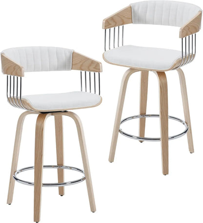 Set of 2 Upholstered Swivel Barstools with Back