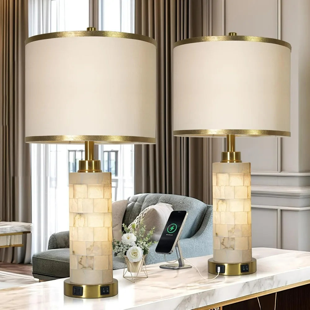Natural Alabaster Lamp Set of 2