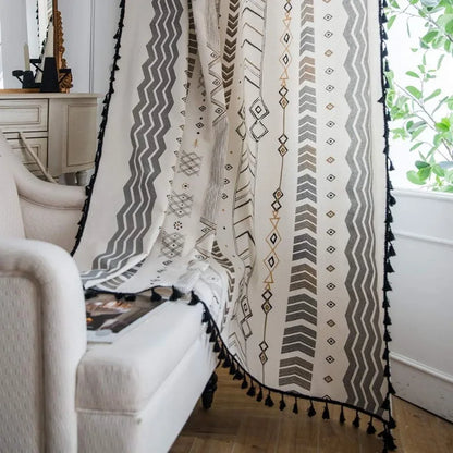 Boho  Geometric Cotton Linen Patterned  Curtains