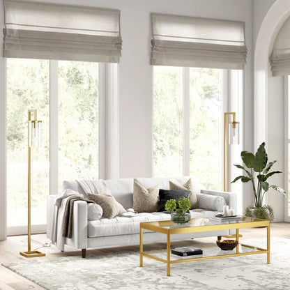 Tall Floor Lamp with Glass Shade in Brass