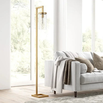 Tall Floor Lamp with Glass Shade in Brass
