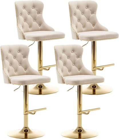 Gold Swivel Velvet Bar Stools Set of 4