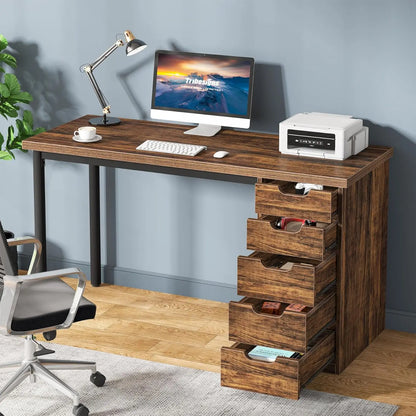 Modern Simple Computer Desk with 5 Drawers