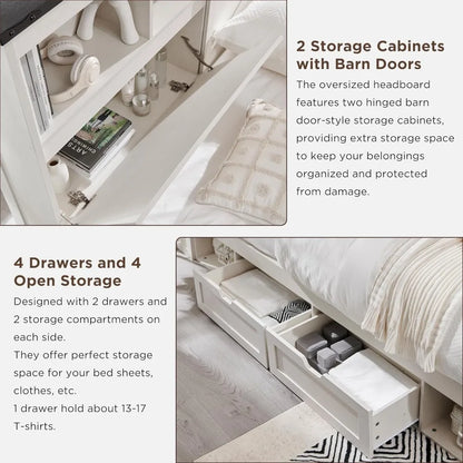 Luxury White Bedroom Furniture LED Light Bed Headboard Charging Station