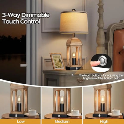 Table Lamp for Living Room Set of 2 with USB A+C and Nightlight
