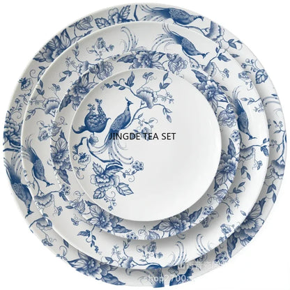 Bone Porcelain Dining Plate Coffee Tea Cup  Flower Bird Tableware