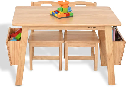 Wood Table and 2 Chair Set with Storage Desk
