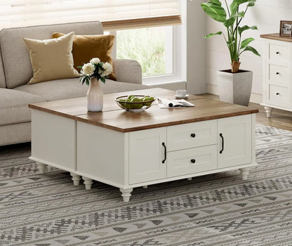 Country Coffee Table with Storage Cabinet