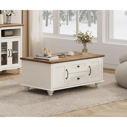 Country Coffee Table with Storage Cabinet