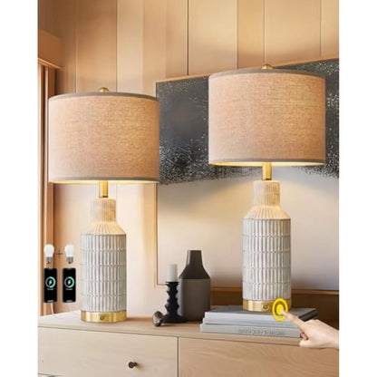 25in Modern Ceramic 3 Way Dimmable Touch Control Set of 2 Table Lamp