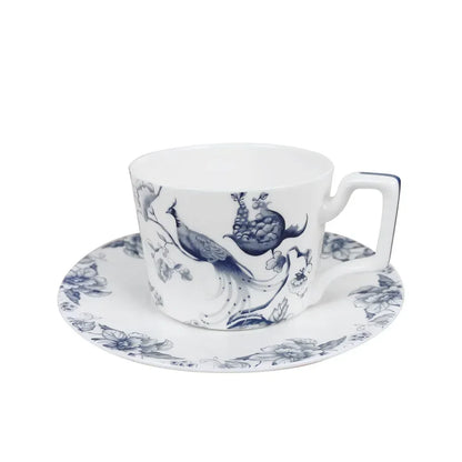 Bone Porcelain Dining Plate Coffee Tea Cup  Flower Bird Tableware