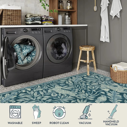 Soft 3X5 Washable Area Rug For Bedroom Living Room, Vintage Turquoise Carpet