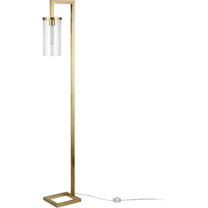 Tall Floor Lamp with Glass Shade in Brass