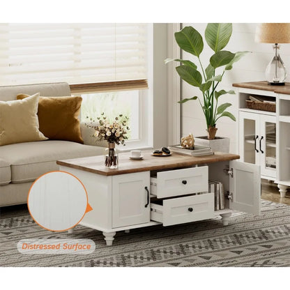 Country Coffee Table with Storage Cabinet