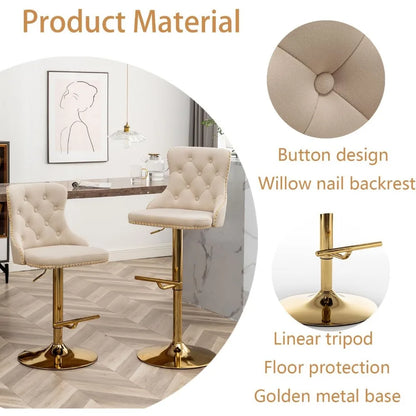Gold Swivel Velvet Bar Stools Set of 4