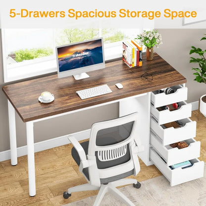 Modern Simple Computer Desk with 5 Drawers