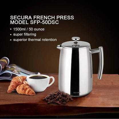 Stainless Steel French Press Coffee Maker 50oz