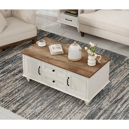 Country Coffee Table with Storage Cabinet