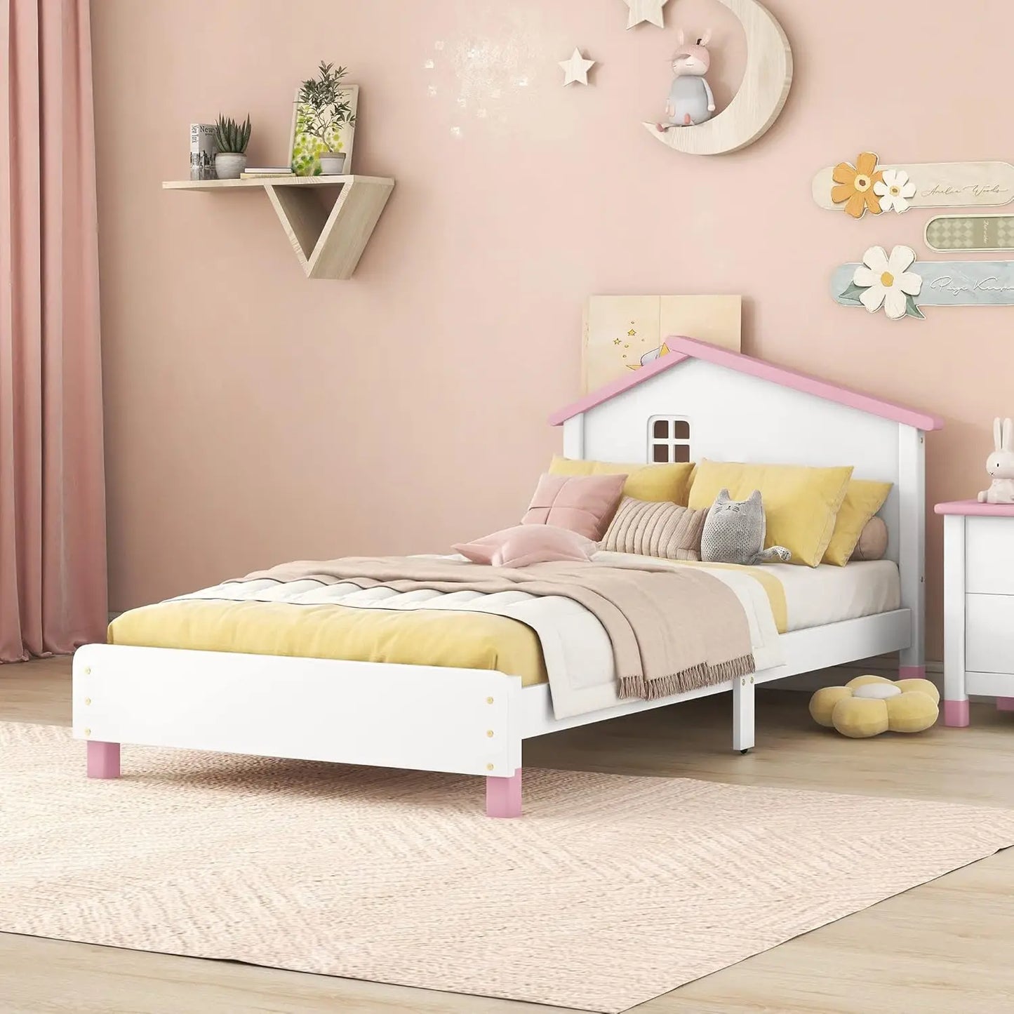 Twin Size  Bed Frame, with House-Shaped Headboard