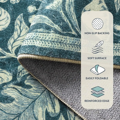 Soft 3X5 Washable Area Rug For Bedroom Living Room, Vintage Turquoise Carpet