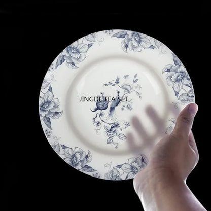Bone Porcelain Dining Plate Coffee Tea Cup  Flower Bird Tableware
