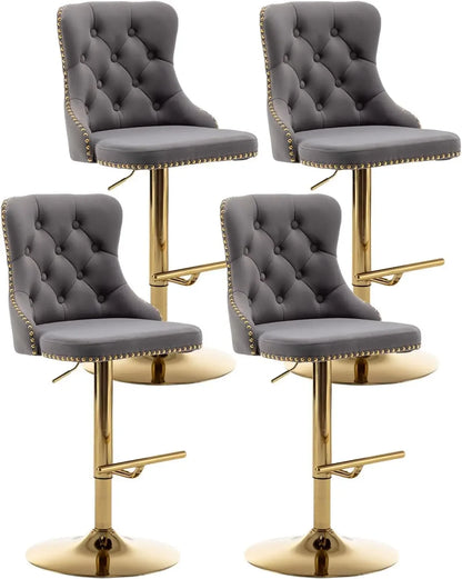 Gold Swivel Velvet Bar Stools Set of 4