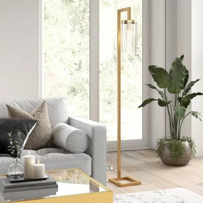 Tall Floor Lamp with Glass Shade in Brass