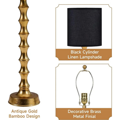 Gold Buffet Lamps Set of 2 with Black Shade
