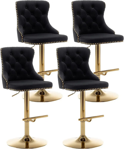 Gold Swivel Velvet Bar Stools Set of 4
