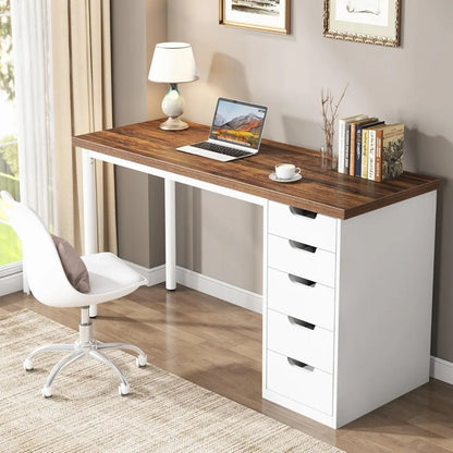 Modern Simple Computer Desk with 5 Drawers