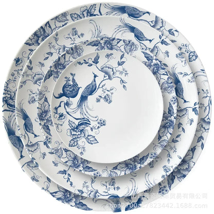 Bone Porcelain Dining Plate Coffee Tea Cup  Flower Bird Tableware