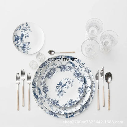 Bone Porcelain Dining Plate Coffee Tea Cup  Flower Bird Tableware
