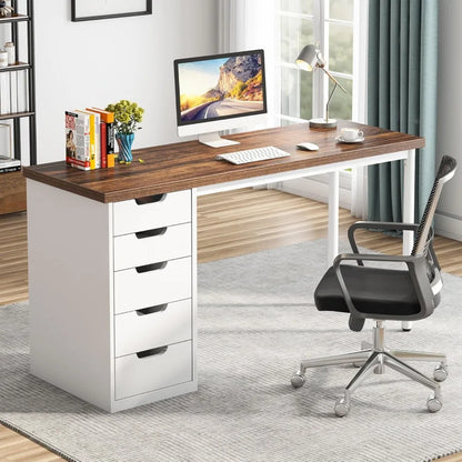 Modern Simple Computer Desk with 5 Drawers