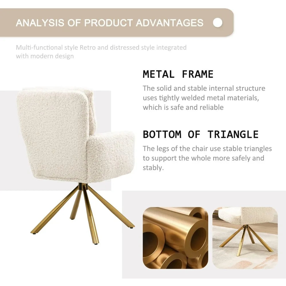 Office Desk Chair No Wheels,  Gold Legs