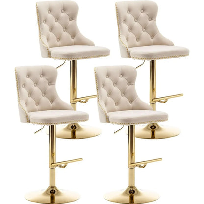 Gold Swivel Velvet Bar Stools Set of 4