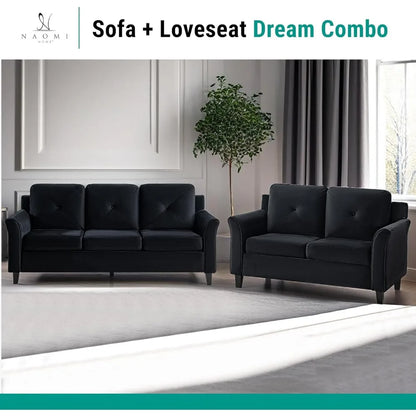 Black Button Tufted Sofa & Loveseat Set